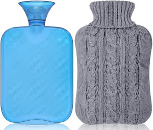 Attmu Hot Water Bottle with Cover Knitted, Transparent Hot Water Bag 2 Liter- Light Blue