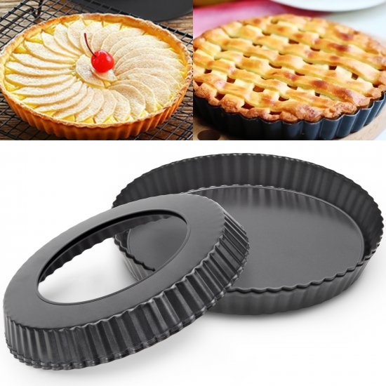 2 Pack 9 Inches Non-Stick Tart Pan with Removable Loose Bottom, Tart Pie Pan, Round Tart Quiche Pan - Click Image to Close