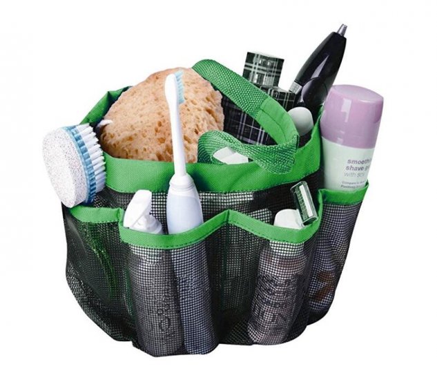 Attmu Mesh Shower Caddy, Quick Dry Shower Tote Bag Oxford Hanging Toiletry and Bath Organizer with 8 Storage Compartments for Shampoo, Conditioner, Soap and Other Bathroom Accessories, Green - Click Image to Close