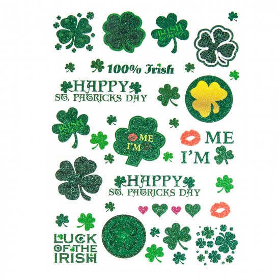 6 Sheets St Patricks Day Tattoos Unique St Patricks Day Face Shamrock Stickers Gifts Apparel Accessories Temporary Flash Clover - Click Image to Close