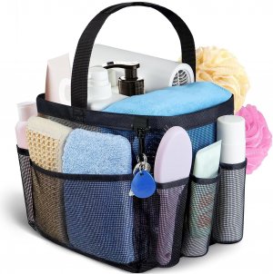 Attmu Mesh Shower Caddy Portable for College Dorm Room Essentials with 8 Pockets, Hanging Shower Caddy Dorm Basket, Quick Dry Shower Bag for Bathroom