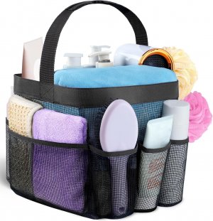 Attmu Mesh Shower Caddy Portable for College Dorm Room Essentials with 8 Pockets, Hanging Caddy Dorm Basket, Quick Dry Shower Bag for Bathroom