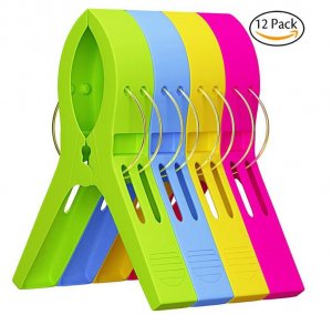 Attmu Beach Towel Clips (12 Pack), Towel Holder in Fun Bright Colors, Keep Towel from Blowing Away