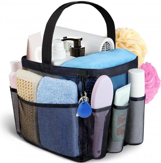 Attmu Mesh Shower Caddy Portable for College Dorm Room Essentials with 8 Pockets, Hanging Shower Caddy Dorm Basket, Quick Dry Shower Bag for Bathroom - Click Image to Close