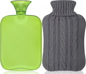 Attmu Hot Water Bottle with Cover Knitted, Transparent Hot Water Bag 2 Liter - Green