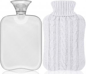 Attmu Hot Water Bottle with Cover Knitted, Transparent Hot Water Bag 2 Liter - White