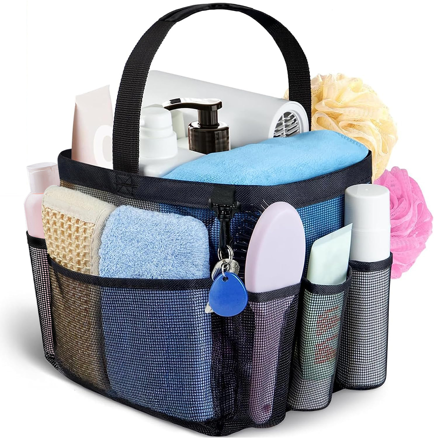 Attmu Mesh Shower Caddy Portable for College Dorm Room Essentials with 8 Pockets, Hanging Shower Caddy Dorm Basket, Quick Dry Shower Bag for Bathroom