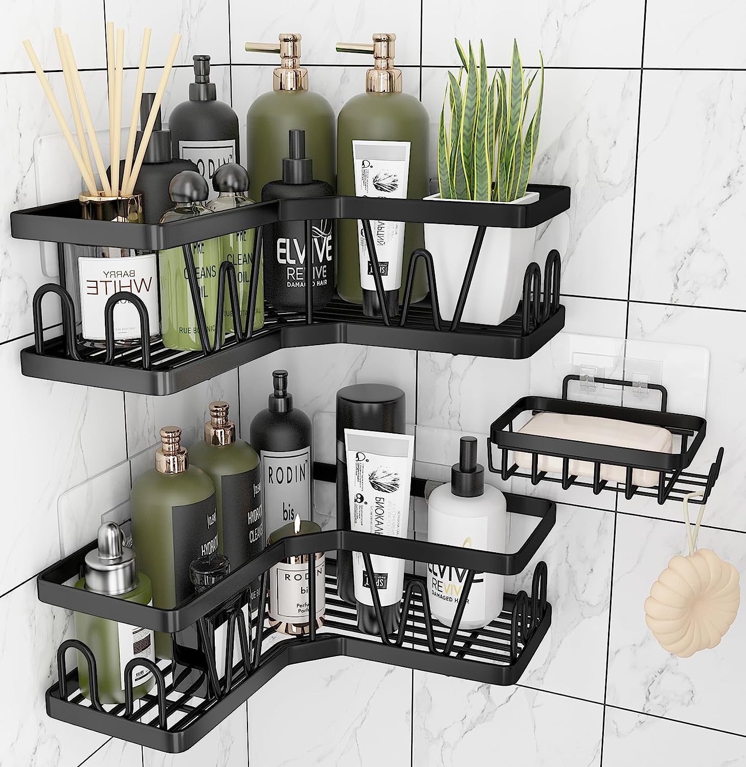 Attmu Corner Shower Caddy, 3 Pack Adhesive Shower Organizer Corner with Soap Holder, Shower Rack Corner Shower Shelf for Bathroom Kitchen Black