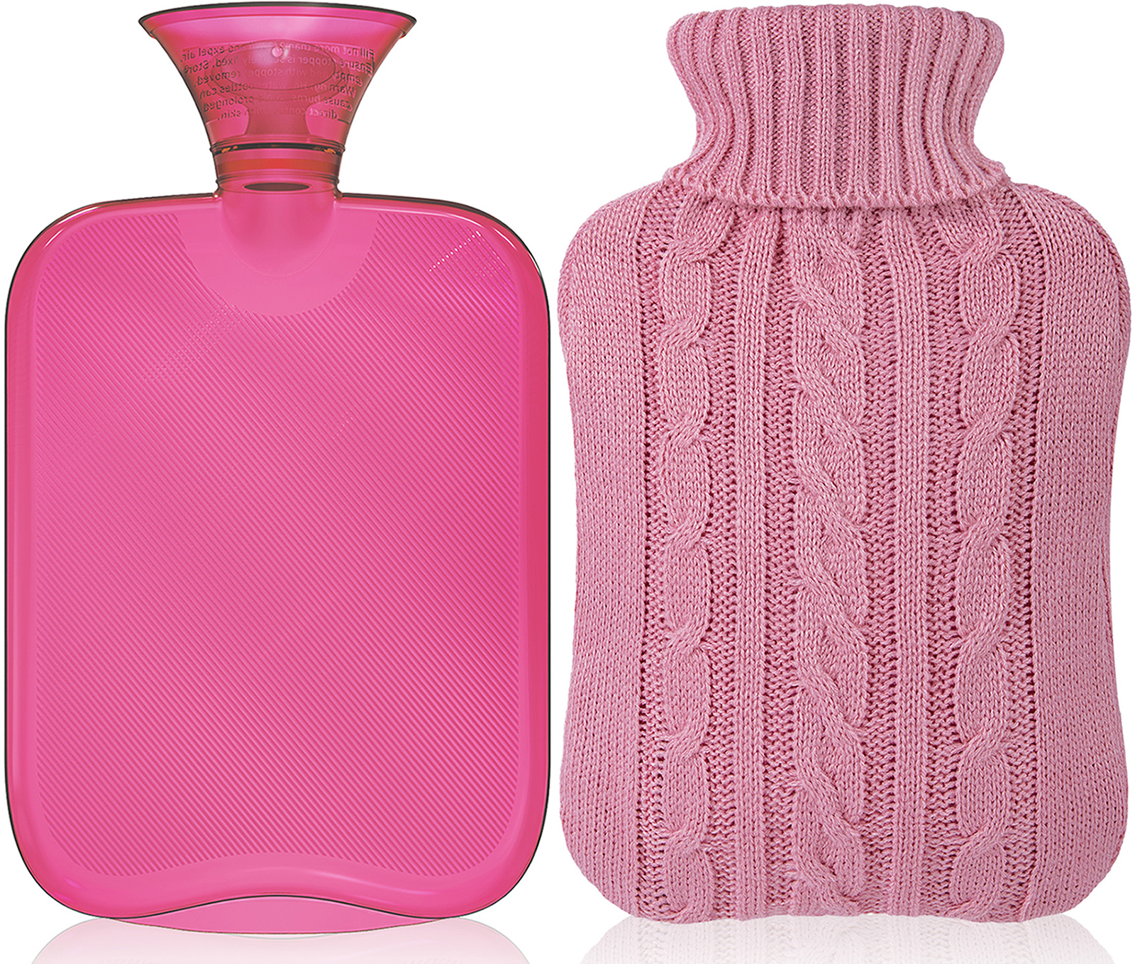 Attmu Hot Water Bottle with Cover Knitted, Transparent Hot Water Bag 2 Liter - Pink