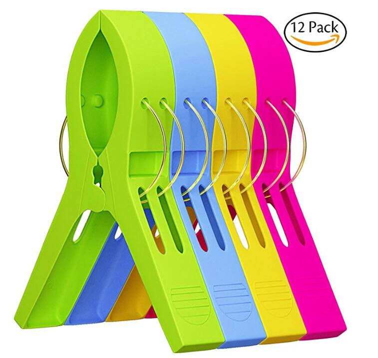 Attmu Beach Towel Clips (12 Pack), Towel Holder in Fun Bright Colors, Keep Towel from Blowing Away